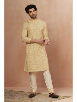 Manyavar - Pista Cotton blend traditional Kurta with Pencil Pajama (Set of 2)