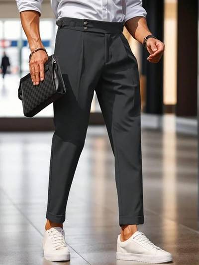 Grey Solid Tailored Fit Trouser