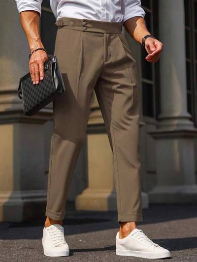 Brown Solid Tailored Fit Trouser