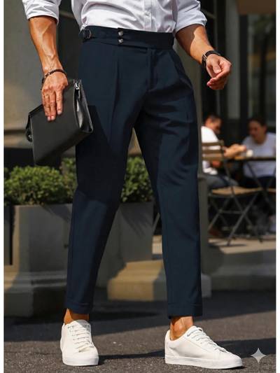 Navy Blue Solid Tailored Fit Trouser