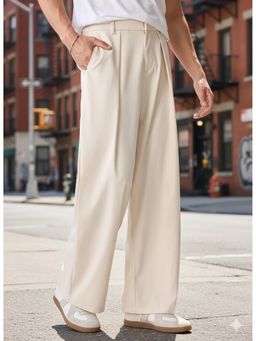 BROADSTAR - Beige Solid Tailored Fit Trouser