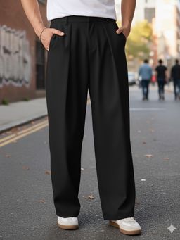 BROADSTAR - Black Solid Tailored Fit Trouser