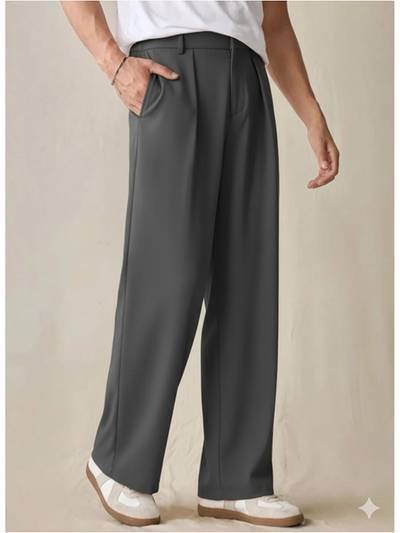 Grey Solid Tailored Fit Trouser