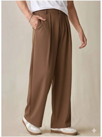 Brown Solid Tailored Fit Trouser