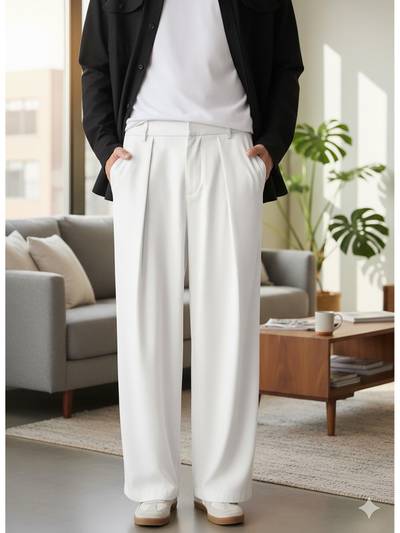 Off White Solid Tailored Fit Trouser