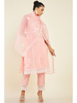 Soch - Women Peach Chanderi Embroidered Suit (Set of 3)