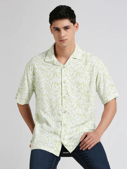 Pepe Jeans - Mint Green All Over Print Resort Collar Trendy Short Sleeve Shirt