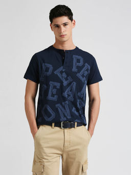 Pepe Jeans - Waldo Typographic Printed Henley Neck T-Shirt