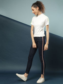 PINACOLADA - Womens Side Stripe Navy Blue Jeans