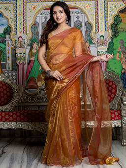 Bannhi - Devi Metallic Bronze Organza Saree without Blouse