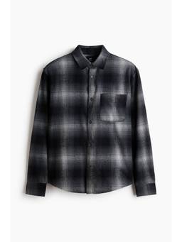 H&M - Men Black Loose Fit Flannel Shirt