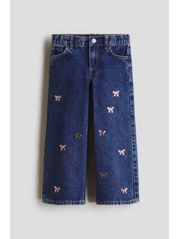 H&M - Girls Blue Motif-Detail Wide Leg Jeans