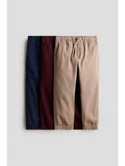 H&M - Boys Multi-Color 3-Pack Cotton Twill Joggers