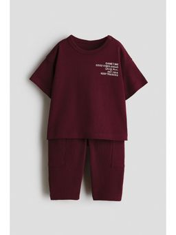 H&M - Boys Red 2-Piece Cotton T-Shirt And Trouser