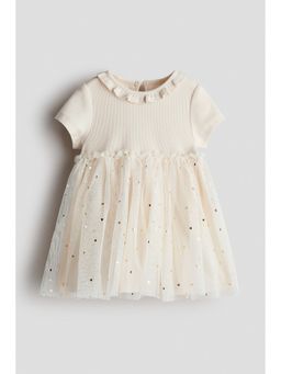 H&M - Girls Beige Tulle-Skirt Cotton Dress