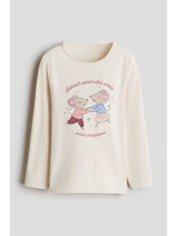 H&M - Girls Off White Printed Cotton T-Shirt