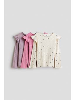 H&M - Girls Multi-Color 3-Pack Frilled Cotton Tops