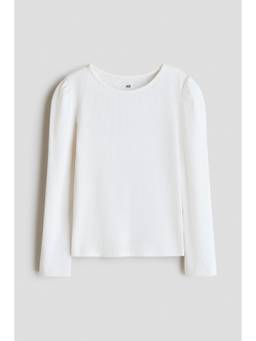 H&M - Girls White Ribbed Cotton Top