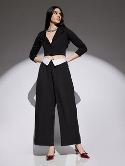 Globus - Women Black Solid Mid Rise Stretchable Wide Leg Korean Trousers