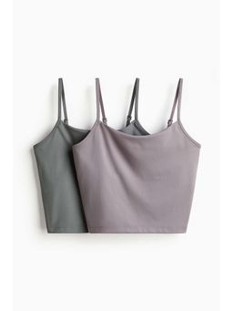 H&M - Women Grey 2-Pack Integral-Bra Sports Tops