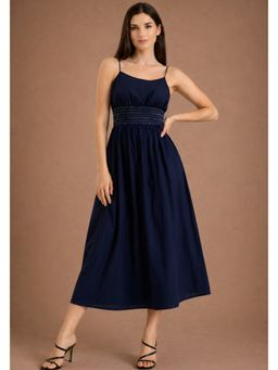 Lounge Dreams - Navy Strappy Poplin Cotton Smoked Waist Dress