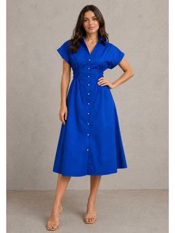Lounge Dreams - Blue Shirt Collar Cotton Dress