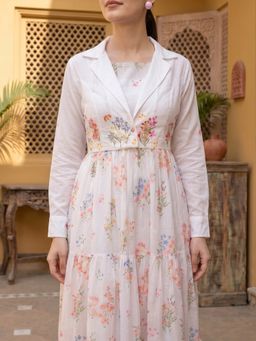 ZUMMER - White and Orange Tiered Dress with Jacket