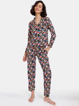 Zivame - Zivame Color Me Happy Knit Poly Pyjama Set-Moonless Night