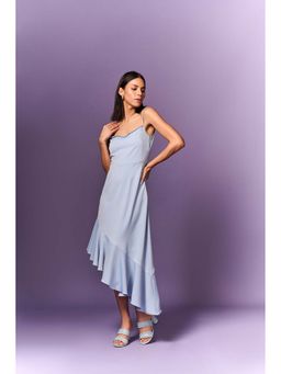 EMBLAZE - Light Blue Lachka Asymmetric Ruffled Midi Dress