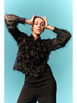 EMBLAZE - Black Fur Ruffle Shirt