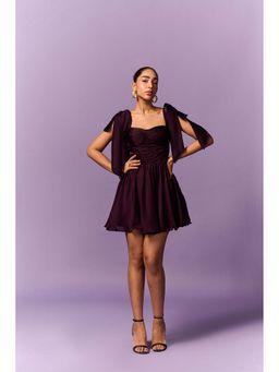 EMBLAZE - Purple Shoulder Tie-Up Dress
