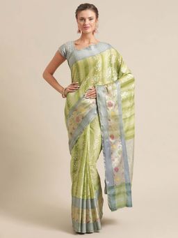 Banarasi Silk Works - Matka Woven Saree Green with Unstitched Blouse