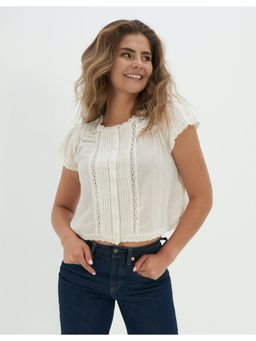 American Eagle - Women White Cropped Bubble Blouse