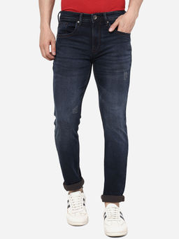 JadeBlue - Mens Cotton Stretch Solid Navy Blue Slim Fit Jeans