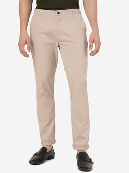 JadeBlue - Mens 100% Cotton Solid Pink Slim Fit Casual Trousers