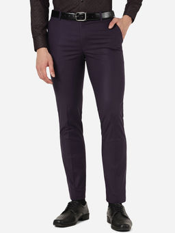 Metal - Mens Terry Rayon Solid Purple Slim Fit Formal Trousers