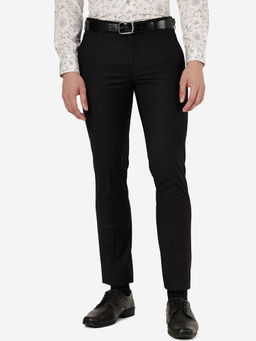 Metal - Mens Terry Rayon Solid Black Slim Fit Formal Trousers