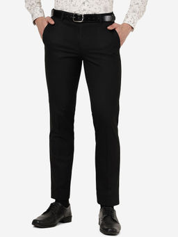 Metal - Mens Terry Rayon Solid Black Slim Fit Formal Trousers