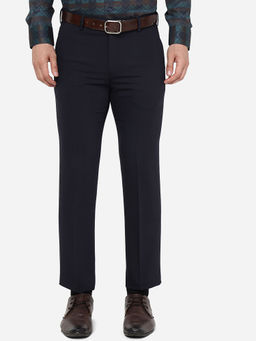JB Studio - Mens Terry Rayon Solid Navy Blue Slim Fit Formal Trousers