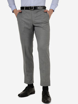 JadeBlue - Mens Terry Rayon Solid Grey Regular Fit Formal Trousers