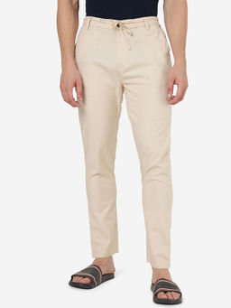 JadeBlue - Mens 100% Cotton Solid Cream Slim Fit Track Pant
