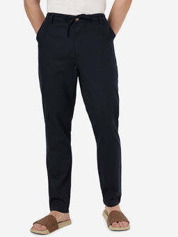 JadeBlue - Mens 100% Cotton Solid Navy Blue Slim Fit Track Pant