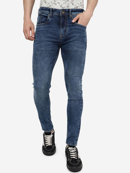 JadeBlue - Mens Cotton Stretch Solid Navy Blue Slim Fit Jeans