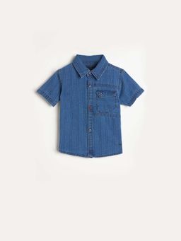 Blue Giraffe - Boys Blue Embroidered Shirt