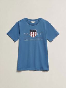 GANT - Boys Navy Blue Printed Round Neck T-Shirt