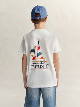 GANT - Boys White Printed Round Neck T-Shirt