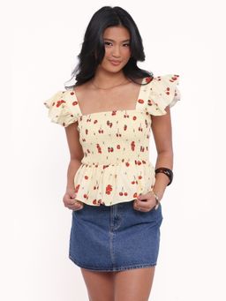 Petal & Pup - Remira Smocked Ruffle Top - Yellow Cherry