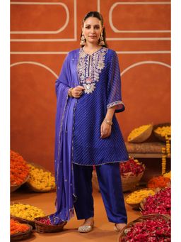 Scakhi - Blue Mothra Embroidered Anarkali Kurta & Pant With Dupatta