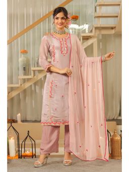 Scakhi - Women Lavender Embroidered Kurta with Pant and Dupatta