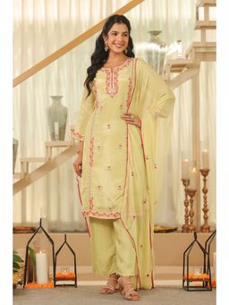 Scakhi - Women Green Embroidered Kurta with Pant and Dupatta